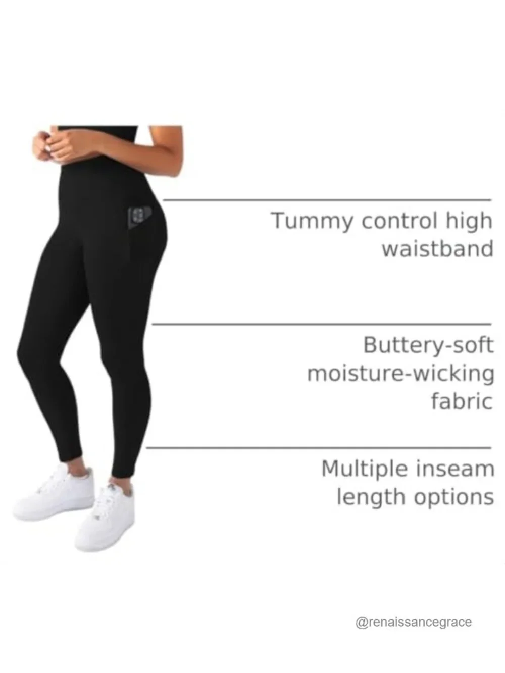 High Waisted Pocket Leggings with Tummy Control, 4-Way Stretch, UPF 50+